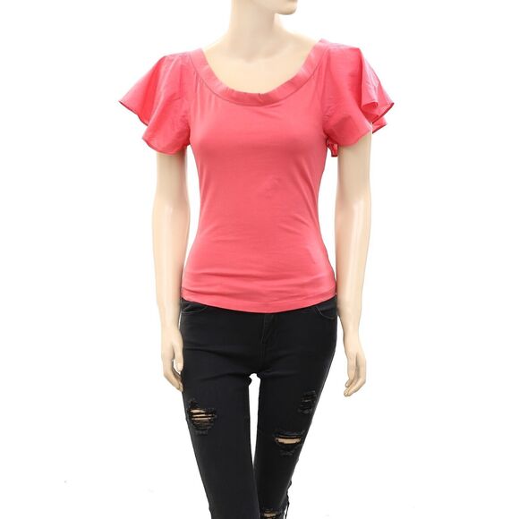 Maeve Anthropologie Off-The-Shoulder Flutter Blouse Top Short Sleeve XS 235034 - Picture 5 of 9